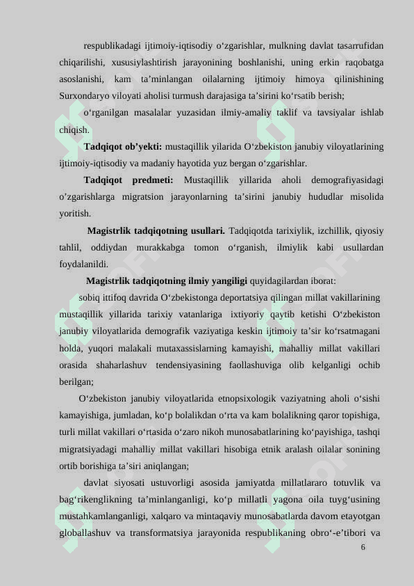 MUSTAQILLIK YILLARIDA AHOLI DEMOGRAFIYASIDAGI O’ZGARISHLARGA MIGRATSION JARAYONLARNING TA’SIRI (JANUBIY HUDUDLAR MISOLIDA) 6
