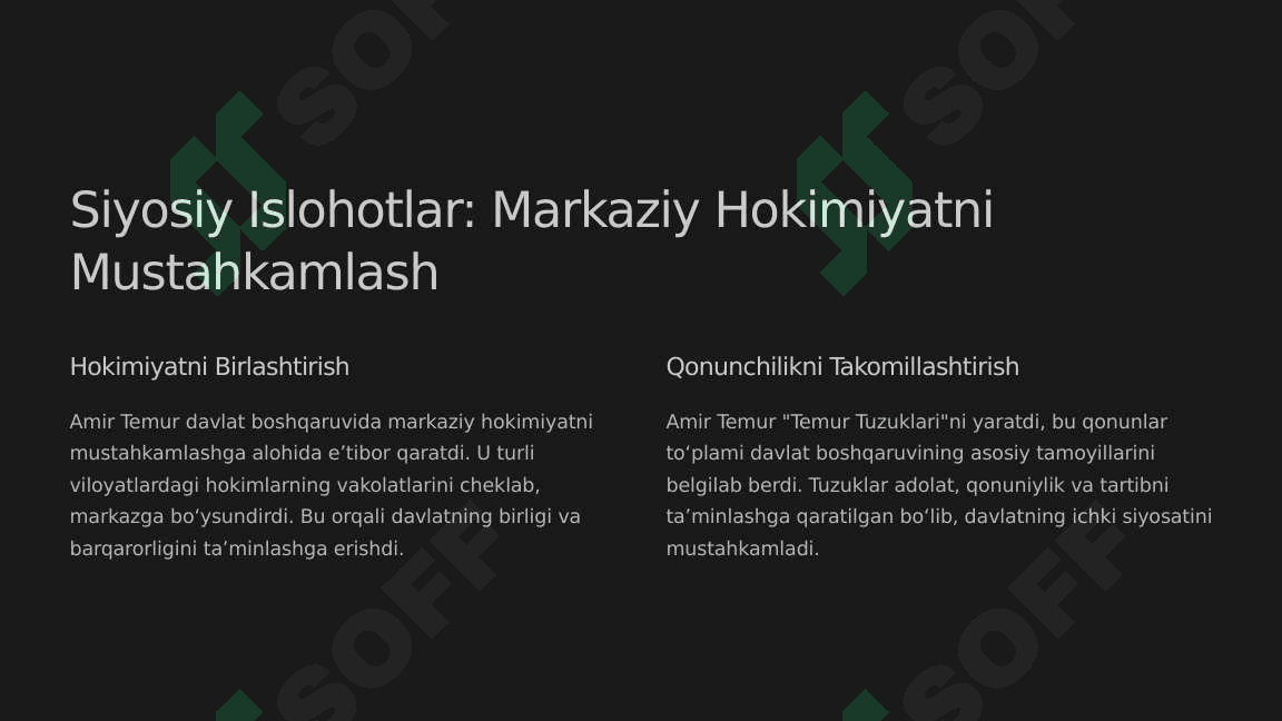 Amir Temurning markazlashgan davlatni yaratishi 3