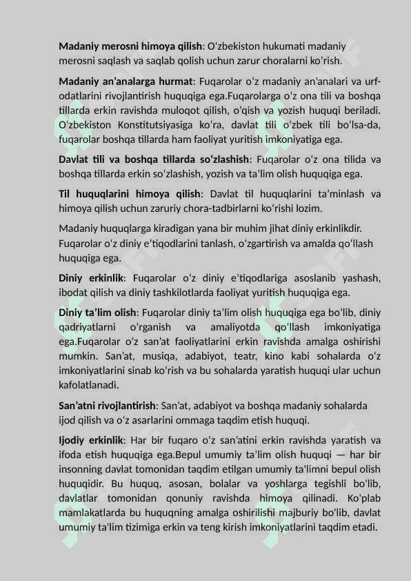 O'zbekiston Respublikasi fuqarolarining     madaniy va ekologik huquqlari. 8