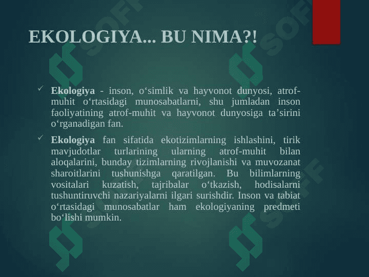 EKOLOGIYA VA ATROF – MUHITNI MUHOFAZA QILISH 3
