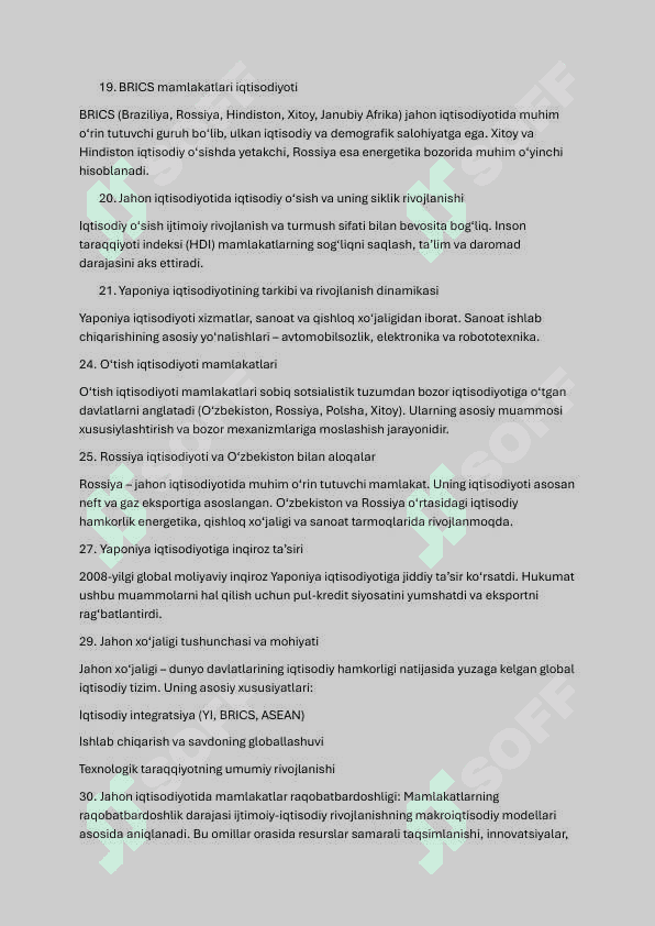 Jahon iqtisodiyoti fanidan yakuniy javoblari 5