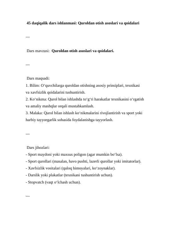 Quroldan otish asoslari va qoidalari ( Dars ishlanmasi ) 1