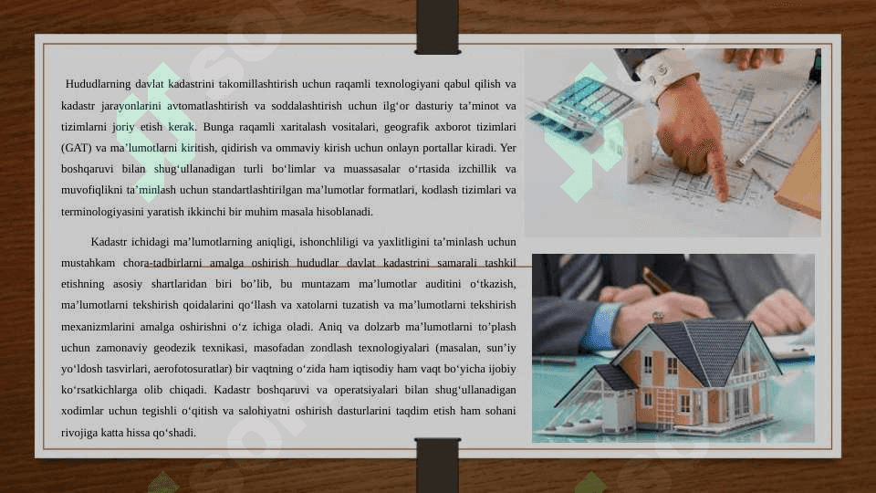 HUDUDLAR MIQYOSIDA DAVLAT YER KADASTRI BO‘YICHA TEMATIK QATLAMLARNING ATRIBUTIV MA’LUMOTLARINI SHAKLLANTIRISH 4