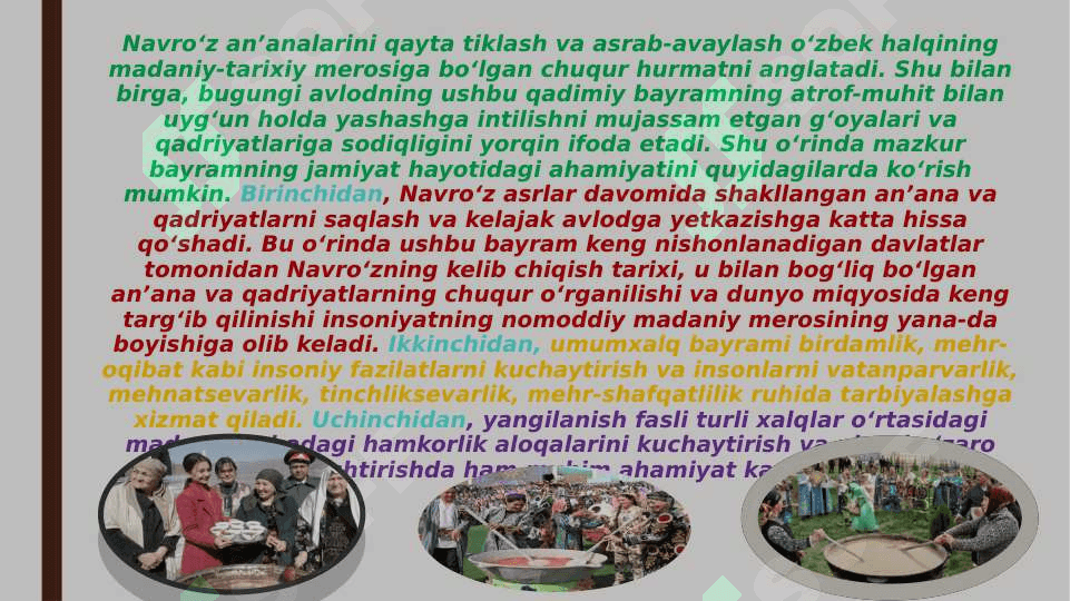 Navroz va hayitlar bilan bog’liq  qadriyatlar mazmuni va tarbiyaviy ahamiyati. 7