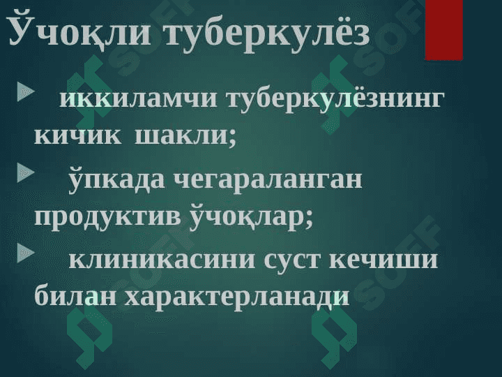 O`PKANING O`CHOQLI YALLIG`LANGAN TUBERKEZI VA O`PKA TUBERKULEMASI 3
