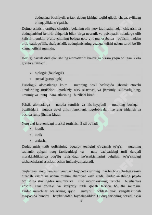 DUDUQLANISHNI BARTARAF ETISH BO’YICHA PEDAGOGIK-PSIXOLOGIK ISH TIZIMIDA LOGOPEDIK RITMIKANING AHAMIYATI 8