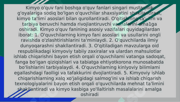 Kimyo  o‘qitish metodikasining nazariyasoslari fanining rivojlanish tarixi. 5