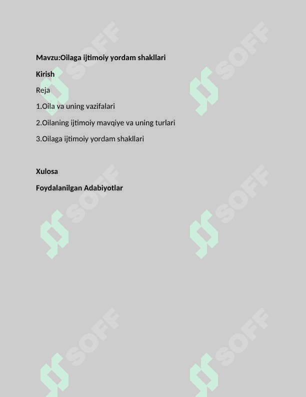 Oilaga ijtimoiy yordam shakllari Mustaqil ish 2