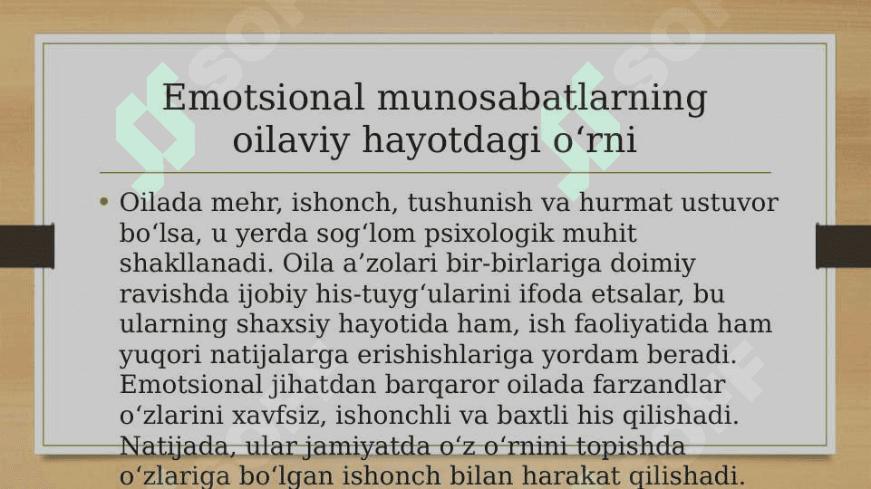 Oiladagi emotsional munosabatlar xarakteri.  Islomda oilaviy munosabatlar masalasi.  Oila va oilaviy konsultatsiya 4