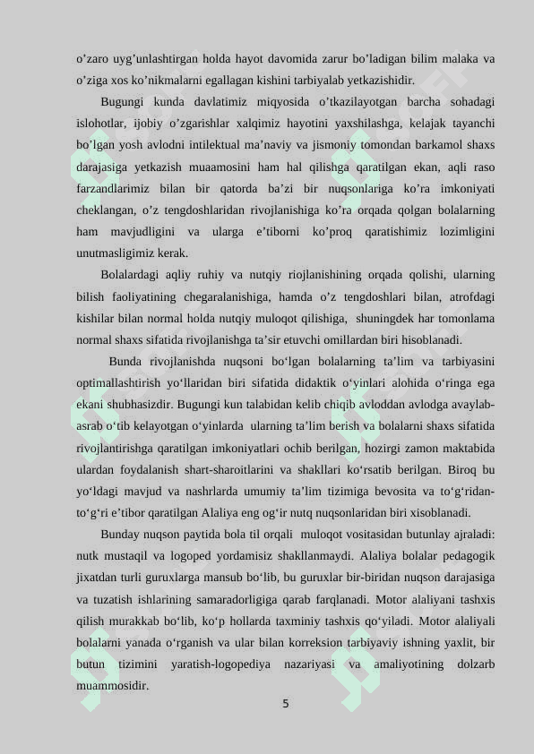 ALALIYANI O’RGANISH HOLATI VA  UNING BELGILARINI NAMOYON BO’LISHI 5