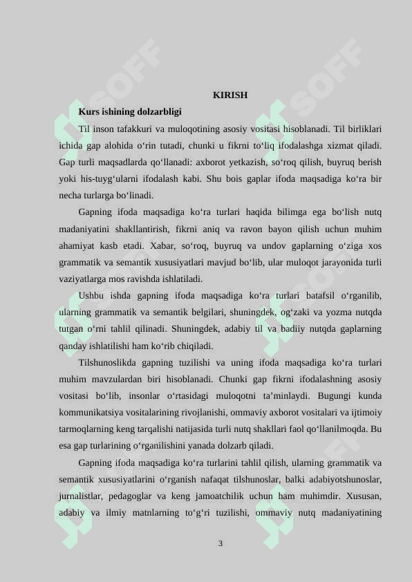 Gapning ifoda maqsadiga ko'ra turlari. mavzusida kurs ishi 3