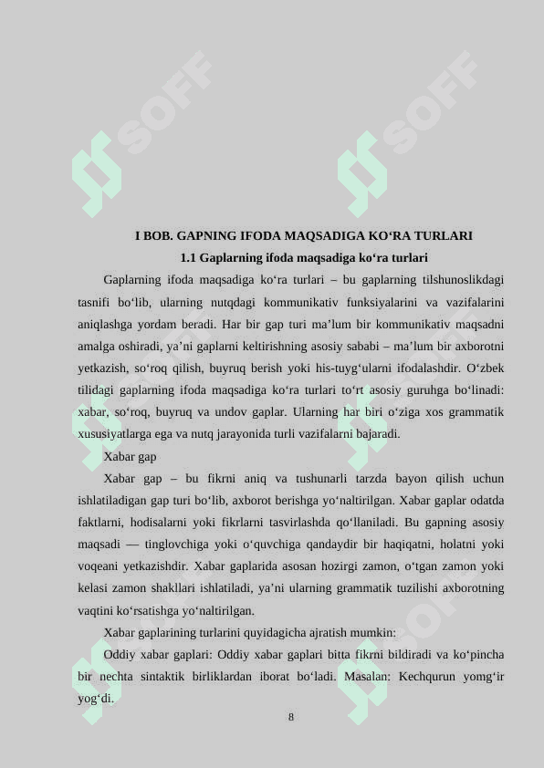 Gapning ifoda maqsadiga ko'ra turlari. mavzusida kurs ishi 8