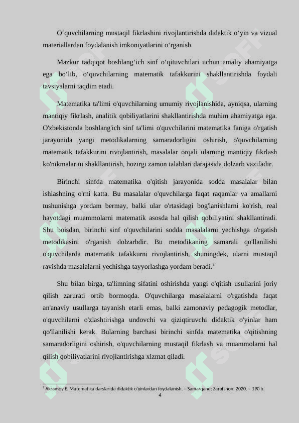 Birinchi sinfda matematikadan sodda masalalar va ularni yechishga o'rgatish metodikasi. mavzusida kurs ishi 4