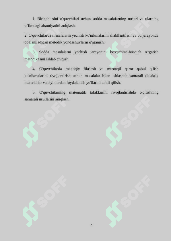 Birinchi sinfda matematikadan sodda masalalar va ularni yechishga o'rgatish metodikasi. mavzusida kurs ishi 6
