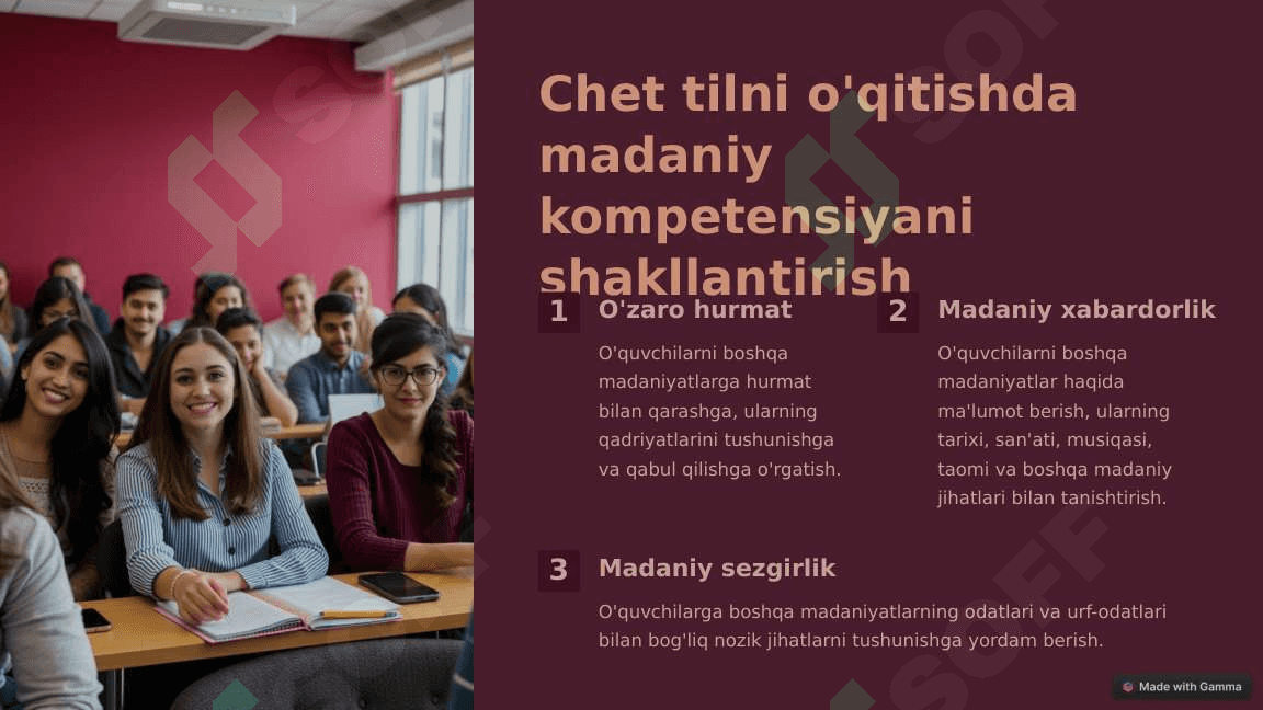 Chet tilida o'qitishda madaniy jihatdan muhimligi.
taqdimot 3