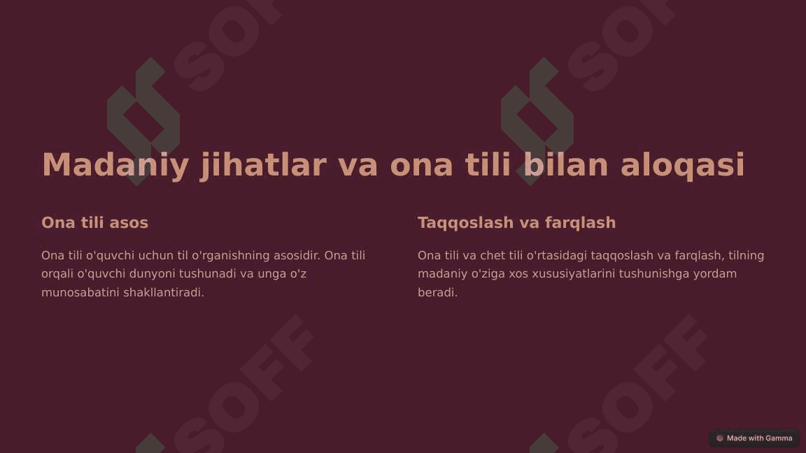Chet tilida o'qitishda madaniy jihatdan muhimligi.
taqdimot 4