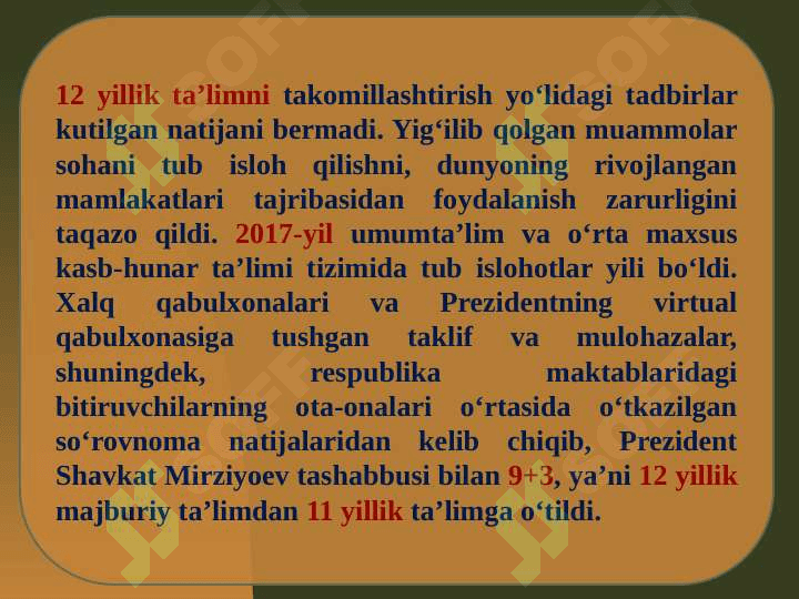 O‘zbekiston Respublikasida ta’lim sohasida amalga oshirilgan islohotlar. 8