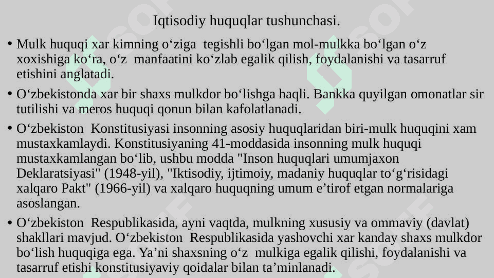 O‘ZBEKISTON RESPUBLIKASI FUQAROLARINING IQTISODIY, IJTIMOIY HUQUQLARI 2