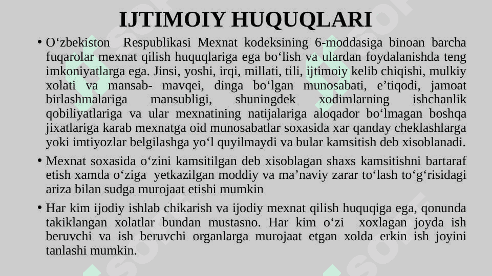 O‘ZBEKISTON RESPUBLIKASI FUQAROLARINING IQTISODIY, IJTIMOIY HUQUQLARI 6