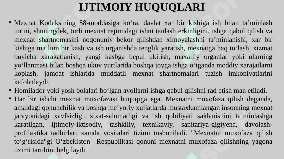 O‘ZBEKISTON RESPUBLIKASI FUQAROLARINING IQTISODIY, IJTIMOIY HUQUQLARI 7