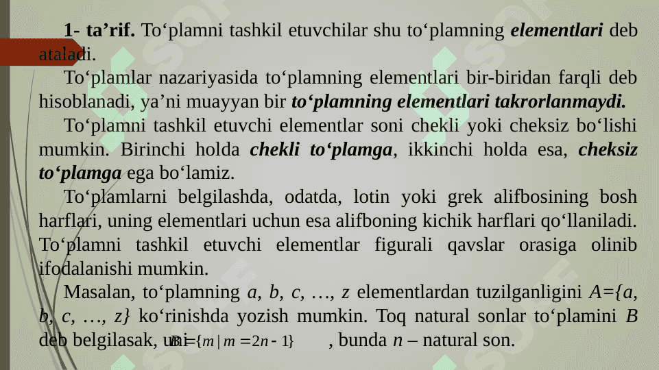 To‘plamlar va ular ustida amallar. To‘plam Buleani. Dekart ko‘paytma 3