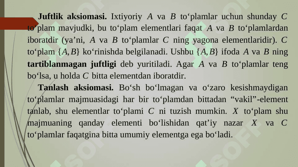 To‘plamlar va ular ustida amallar. To‘plam Buleani. Dekart ko‘paytma 5
