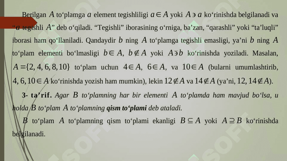 To‘plamlar va ular ustida amallar. To‘plam Buleani. Dekart ko‘paytma 7