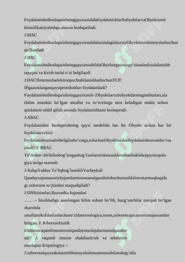 Kiberxavsizlik fanidan savollar javobi bilan 3