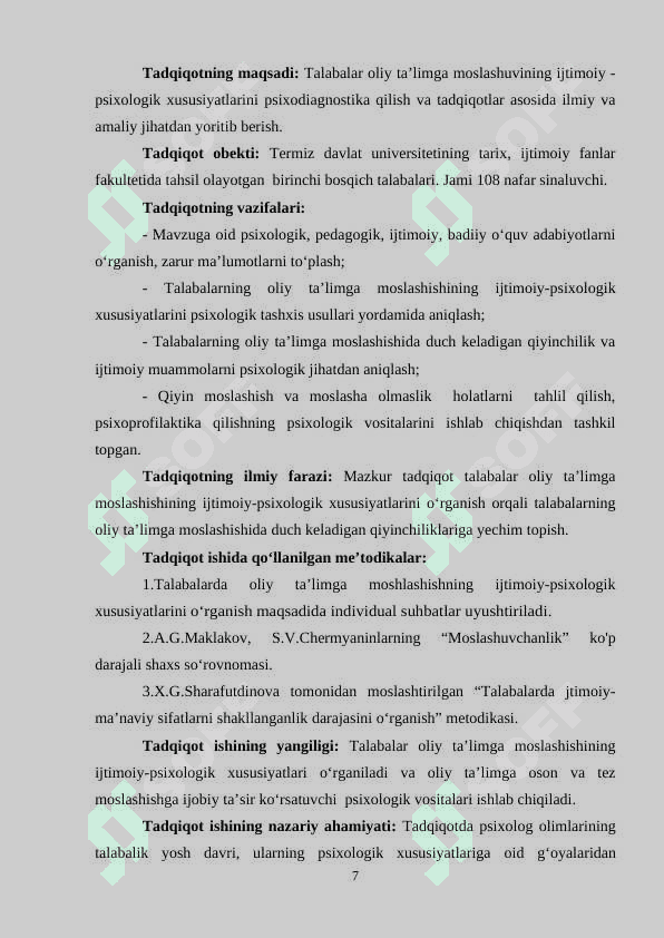 TАLАBАLАRNING ОLIY TА’LIMGА MОSLАSHUVINING  IJTIMОIY-PSIXОLОGIK XUSUSIYАTLАRI 7