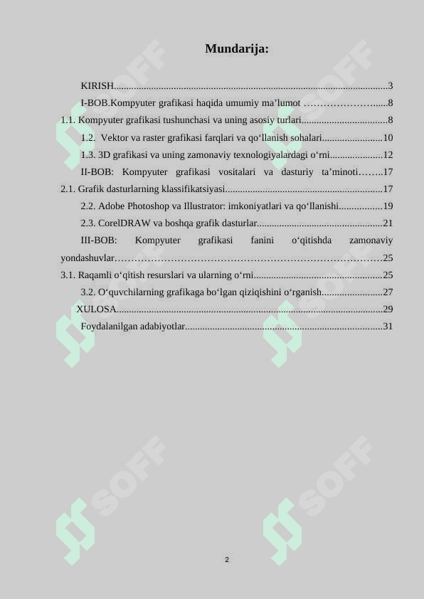 Kompyuter grafikasi va uning o`qitish metodikasi” mavzusi bo‘yicha yozgan 2
