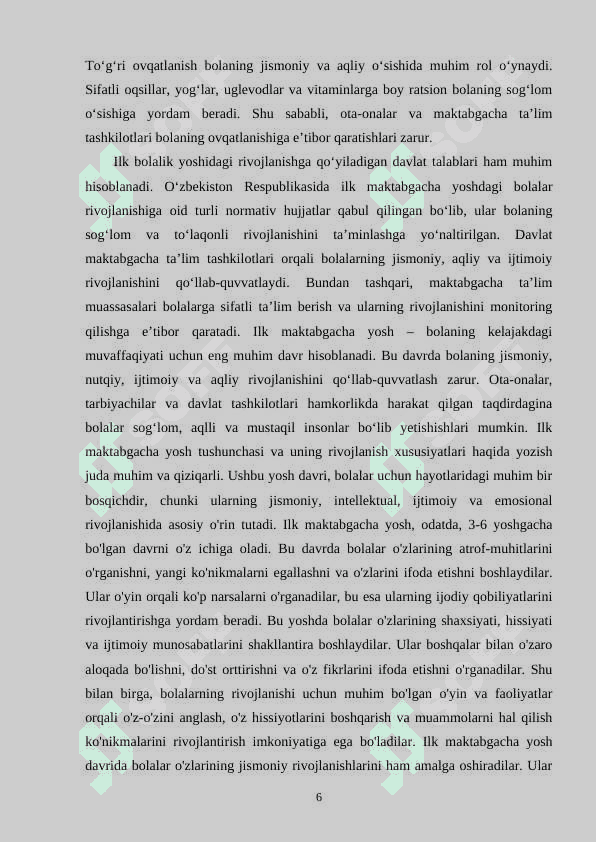 ILK MAKTABGACHA YOSHDAGI BOLALARNING RIVOJLANISHIGA QO‘YILADIGAN DAVLAT TALABLARINING MAZMUN VA MOHIYATI 6