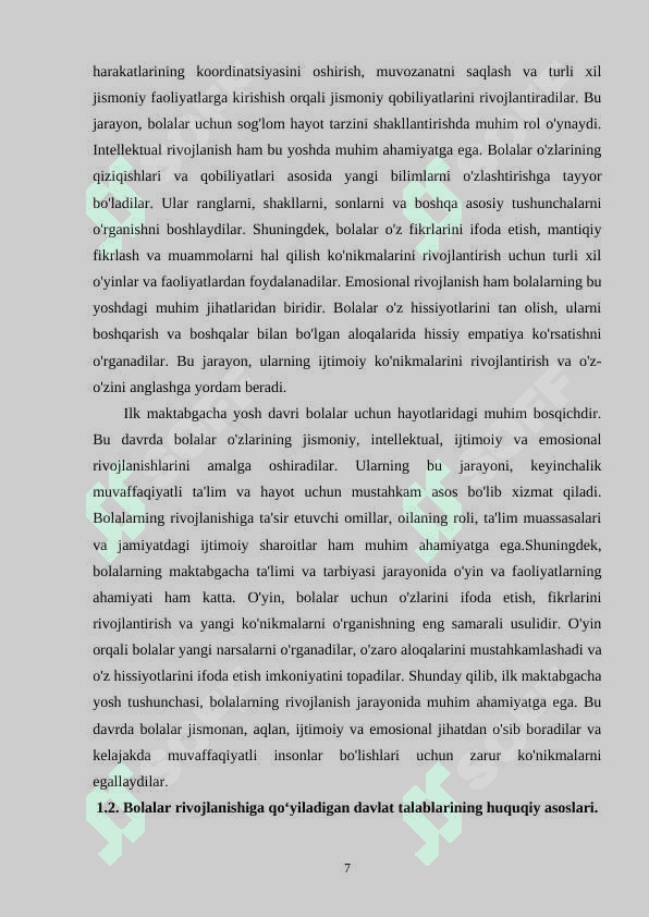ILK MAKTABGACHA YOSHDAGI BOLALARNING RIVOJLANISHIGA QO‘YILADIGAN DAVLAT TALABLARINING MAZMUN VA MOHIYATI 7