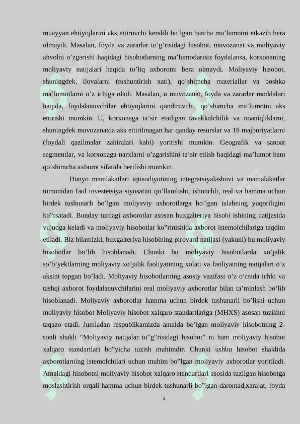 MHXSDA "FOYDA VA ZARARLAR TOʻGʻRISIDAGI HISOBOT"NI TUZISH TARTIBI kurs ishi 4