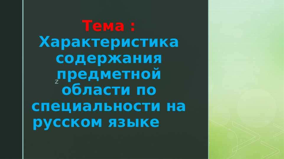 Характеристика содержания предметной области по специальности на русском языке 1