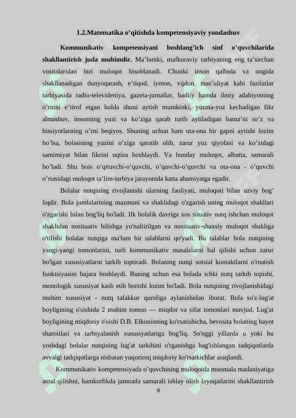 BOSHLANG‘ICH SINFLARDA MATEMATIKA O‘QITISHDA KOMPETENSIYAVIY YONDASHUV 8