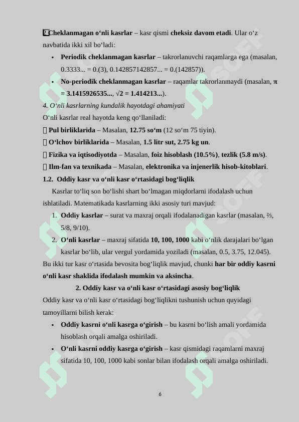 O‘NLI KASRLAR USTIDA ARIFMETIK AMALLAR 6
