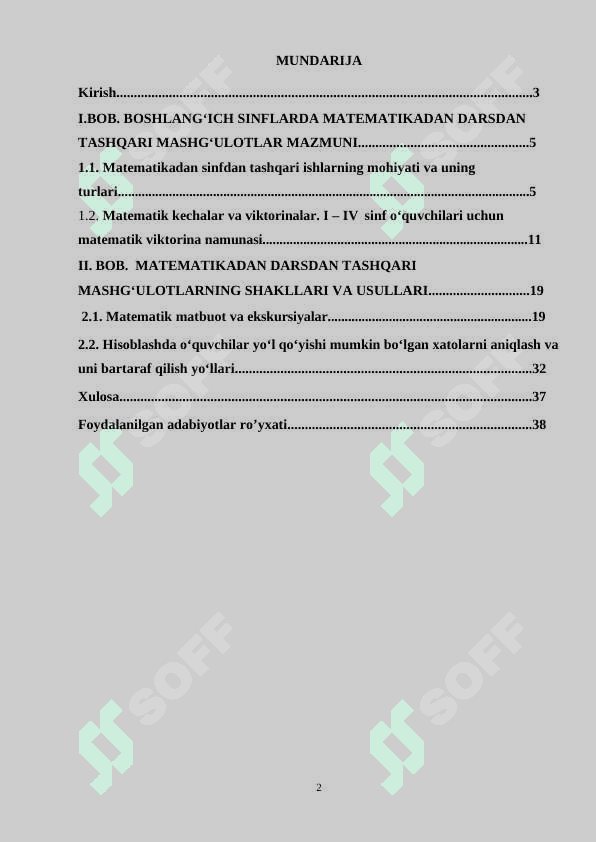 BOSHLANG‘ICH SINF MATEMATIKADAN DARSDAN TASHQARI MASHG‘ULOTLARNI TASHKIL ETISH 2