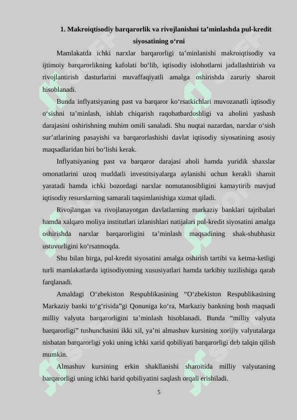 Pul-kredit siyosatining mohiyati va vositalari. 5