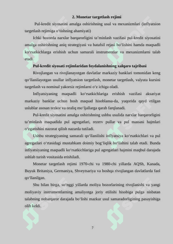 Pul-kredit siyosatining mohiyati va vositalari. 7