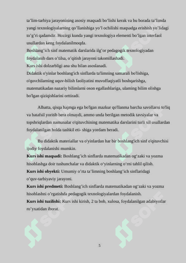 BOSHLANG‘ICH SINFLARDA MATEMATIKA O‘QITISHNING UMUMIY METODIKASI 5