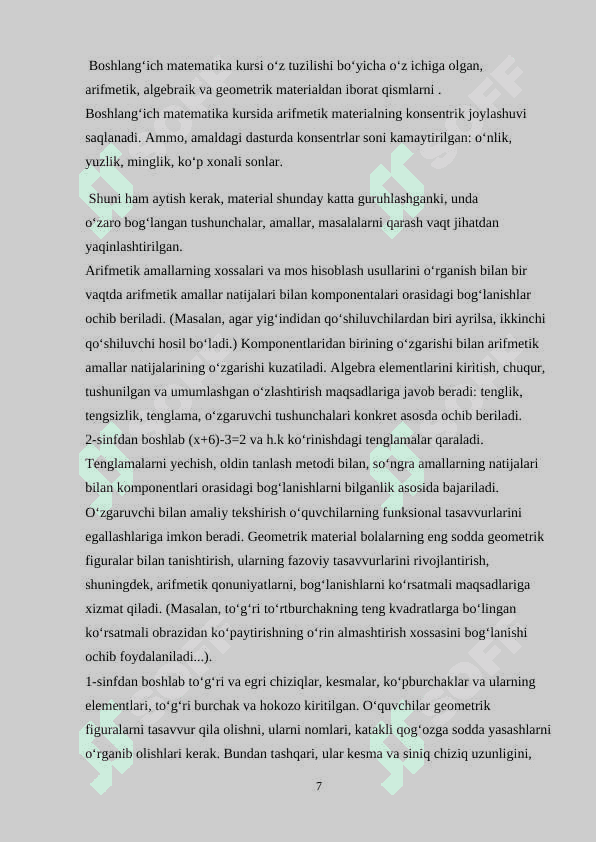 BOSHLANG‘ICH SINFLARDA MATEMATIKA O‘QITISHNING UMUMIY METODIKASI 7