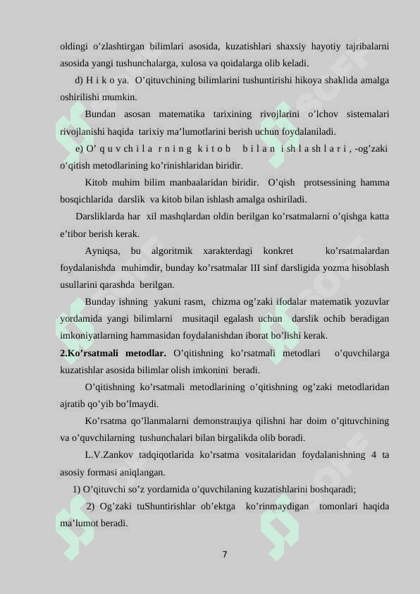 BOSHLANG‘ICH SINFDA MATEMATIKA O‘QITISH METODLARI 7