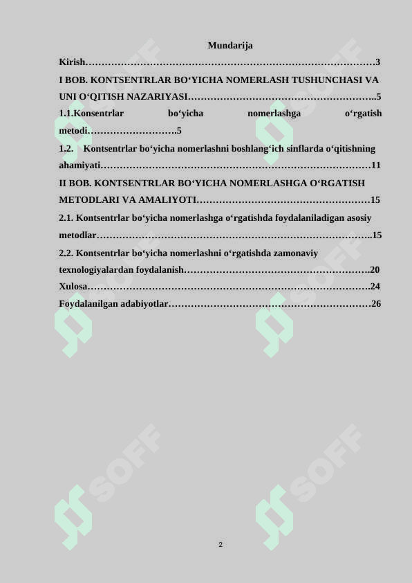 KONSENTRLAR (10, 100, 1000 VA KO‘P XONALI SONLAR)  BO‘YICHA NOMERLASHGA O‘RGATISH METODI 2