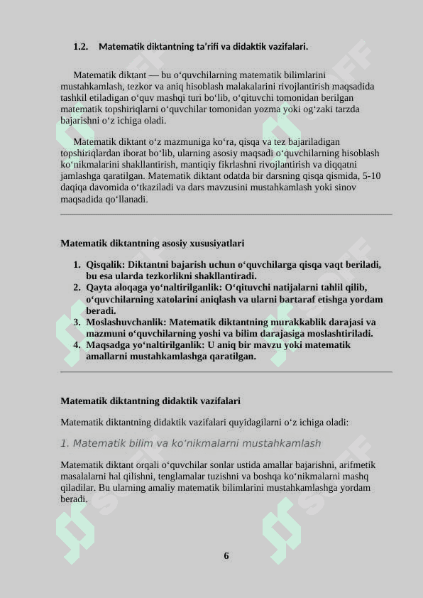 RAQAMLASHGA O‘RGATISHDA MATEMATIK DIKTANTNING O‘RNI 6