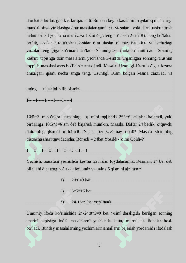 Boshlang'ich sinflarda matematika o'qitishda kasr tushunchasi elementlarini o'rgatish metodikasi 7