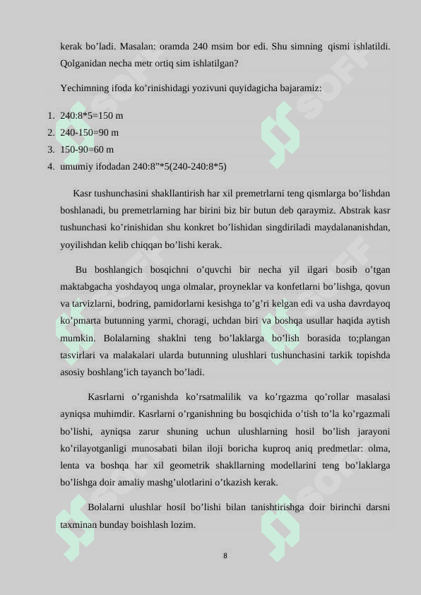 Boshlang'ich sinflarda matematika o'qitishda kasr tushunchasi elementlarini o'rgatish metodikasi 8