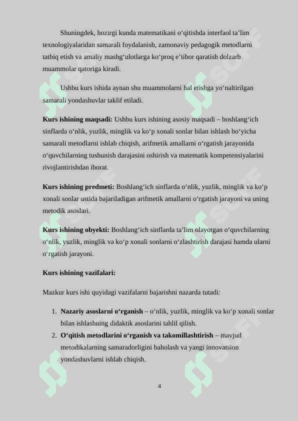 “ O‘NLIK, YUZLIK, MINGLIK VA KO‘P XONALI SONLAR KONSENTRIDA ARIFMETIK AMALLARNI O‘RGATISH  METODIKASI 4