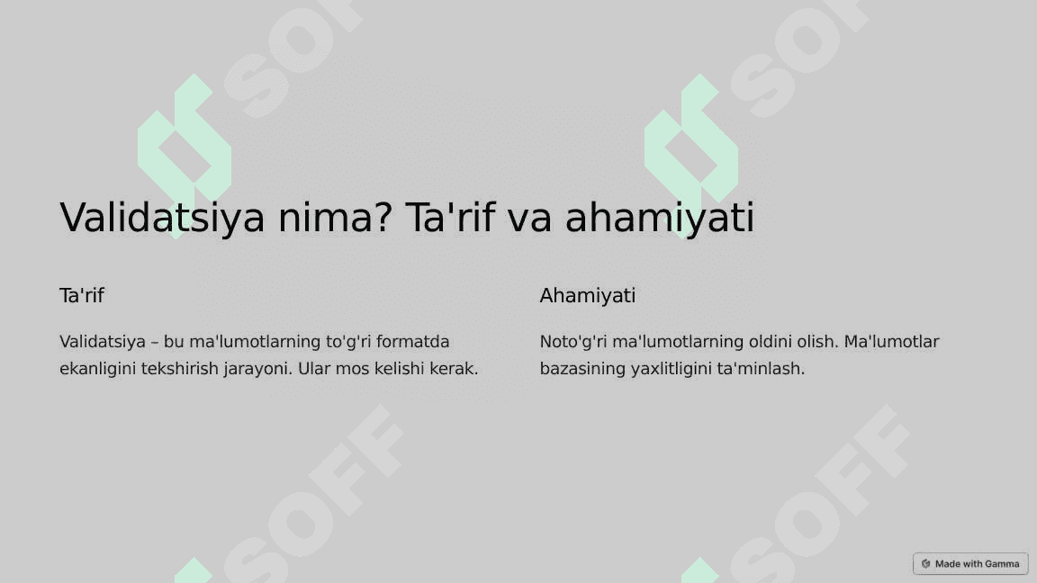 Validatsiya 10 sinflar uchun 2