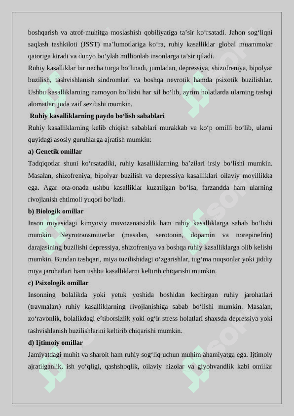 Ruhiy Kasalliklarning Simptomlari 5