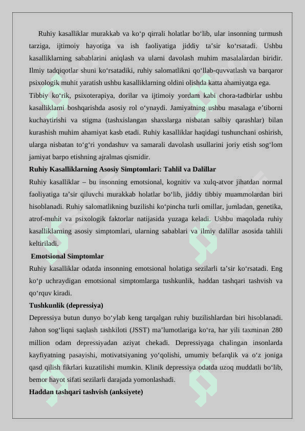 Ruhiy Kasalliklarning Simptomlari 7